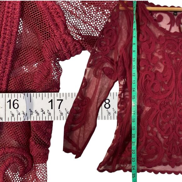 Express Sheer Lacey Top Womens S Burgundy Whimsigoth Romantic Coquette Night Out - Picture 5 of 6